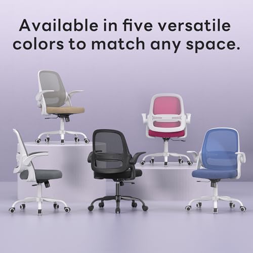 amseatec Ergonomic Mesh Desk Chair with Flip-Up Arms, Supports 300 lbs | Aerospace-grade frame, Mesh & 3" foam seat. 90-110° rocking, height adjustable, 360° swivel. - color: Pink