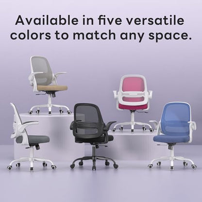 amseatec Ergonomic Mesh Desk Chair with Flip-Up Arms, Supports 300 lbs | Aerospace-grade frame, Mesh & 3" foam seat. 90-110° rocking, height adjustable, 360° swivel. - color: Black