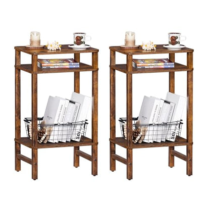 YUFAM Side Table End Table Tall Night Stand 3-Tier 2 Pack for Living Room Bedroom Bathroom Office Furniture Brown - color: Brown, size: 3 Tier