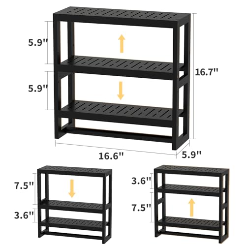 Bathroom Shelves with Hanging Bar Over Toilet Storage - Adjustable Wall Organizer (Black) - color: Black