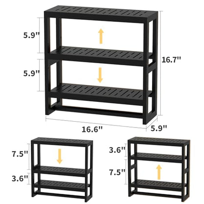 Bathroom Shelves with Hanging Bar Over Toilet Storage - Adjustable Wall Organizer (Black) - color: Black