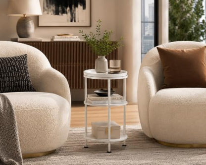 Small Round Side Table with Tray Top (Patented Design), 11.8" Narrow End Table for Small Spaces, 3-Tier Modern White Nightstand, Original Accent Furniture for Living Room Bedroom (Classic, White) - color: White, style: Classic