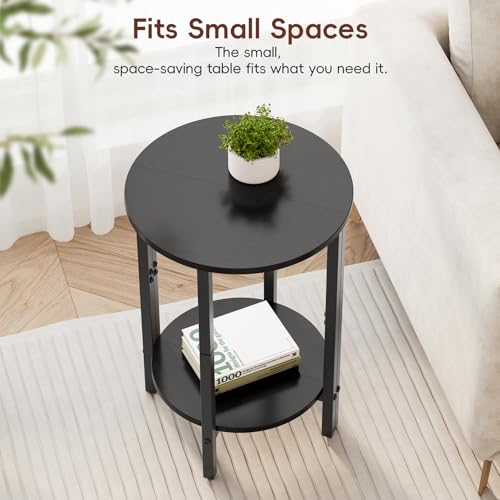 Vagusicc Side Table, Small End Table, Set of 2 Half Round Side Table for Living Room, 2 Tier Couch Side Tables, Small Round Coffee Table, Thin Accent Sofa Table Narrow Entryway Table, Black - color: Black