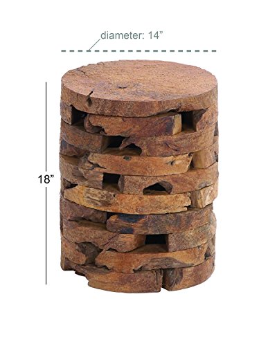 Deco 79 Teak Wood Handmade Side End Accent Table Live Edge End Table with Brick Inspired Design, Side Table 14" x 14" x 18", Brown - color: Brown, size: 14" x 14" x 18"