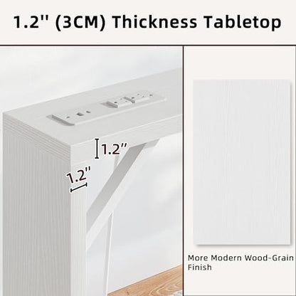 TIQLAB Sofa Table, 79 inch (1.2'' Thickness) Long Console Table Behind Couch, Narrow Entryway Table with Angled Metal Frame, Industrial Console Table, White - color: White, size: 79''L x 5.9''W x 31.5''H