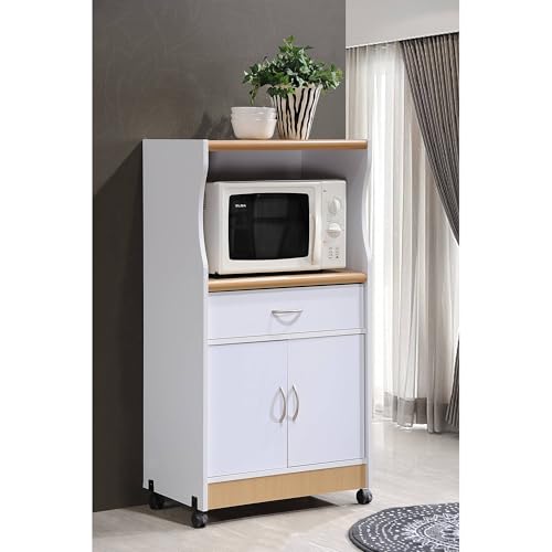 Kitchen Accent Cart with Wheels - White Storage Cabinet, Microwave Stand, Compact Design - 15.50" L x 23.60" W x 45.40" H