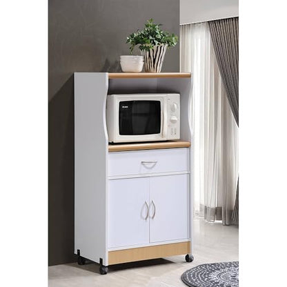 Kitchen Accent Cart with Wheels - White Storage Cabinet, Microwave Stand, Compact Design - 15.50" L x 23.60" W x 45.40" H