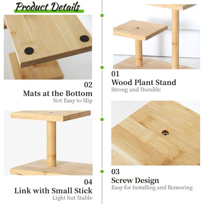 Desktop Plant Stand Indoor Bamboo Mini 3 Tiered Windowsill Shelf Desk Tabletop Shelf Holder Desk Organizer Display Rack for Outdoor Garden Balcony Patio