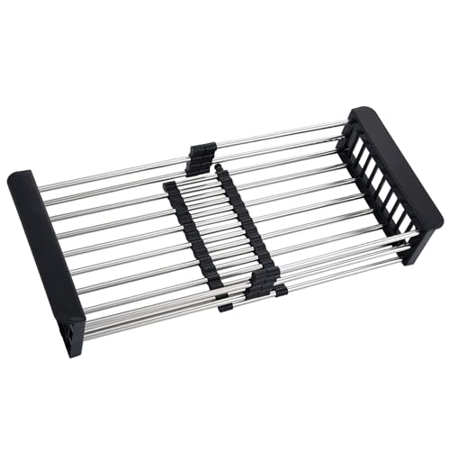 Sink Dish Drying Rack, Stainless Steel Drainer for 12.5"-20.5" Sinks, Kitchen Countertop Organizer for Dishes, Vegetables, and Fruits (Black & Large Size) - color: Black, size: Large