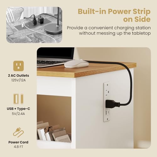 Giantex Folding Sewing Table with Charging Station, Storage Trays & Shelf | Rolling Craft Table with Lockable Wheels, Foldable Sewing Machine Cabinet Desk for Small Spaces, Dorms, White & Natural - color: White & Natural