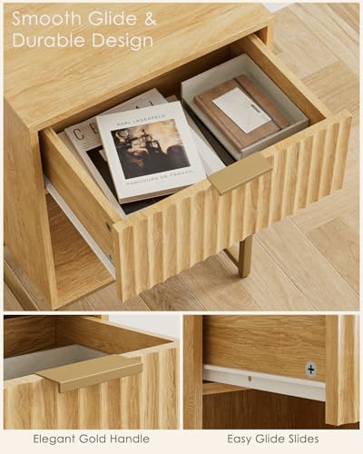 Masupu Fluted Nightstand,Modern Night Stand Wood Bedside Table with Storage Drawer Side End Table for Bedroom,Office,Oak - color: Flutted-oak