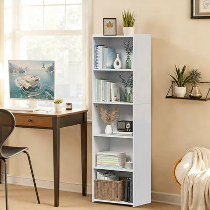 ZENY 5-Tier Shelf Bookcase, Freestanding Wood Storage Display Open Bookshelf for Home Office, White - color: White