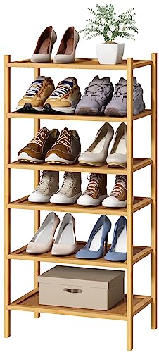 kiplant 6-Tier Small Bamboo Shoe Rack for Entryway, Stackable | Foldable | Natural, Shoe Organizer for Hallway Closet, Free Standing Shoe Racks for Indoor Outdoor - color: Natural, size: 6-Tier_Small