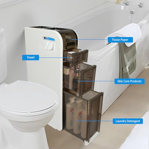 3-Tier Bathroom Floor Cabinet, Narrow Bathroom Storage Cabinet, Mobile and No Installation Required, Perfect for Small Space Laundry Rooms, Toilet Areas, and Living Room Gaps - style: 3-Tier