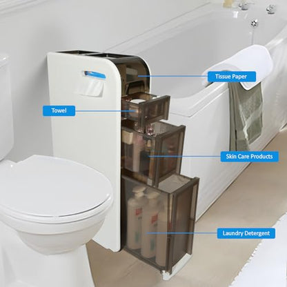 3-Tier Bathroom Floor Cabinet, Narrow Bathroom Storage Cabinet, Mobile and No Installation Required, Perfect for Small Space Laundry Rooms, Toilet Areas, and Living Room Gaps - style: 3-Tier