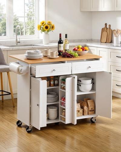 VEVOR Kitchen Island Cart with Storage, 42.36 in Wide Island Table for Kitchen, with 2 Drawers, Storage Cabinet, Table for Home Dining Room, White - size: 42.36"W