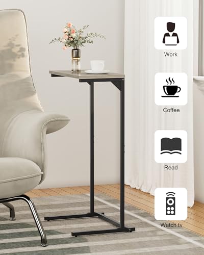 TUTOTAK C Shaped End Table, Small Side Table, 28.7 inch Tall Couch Table, Sofa Table, Living Room, Bed Room, Greige TB01BG071 - color: Greige