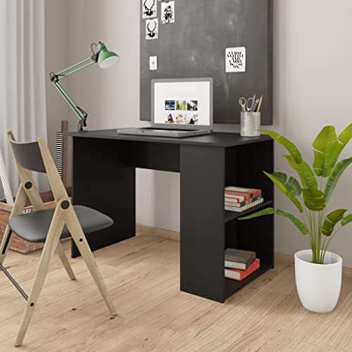 Compact Black Computer Desk with 2 Built-in Shelves, Minimalist Modern Study Desk for Home Office, Space-Saving Workstation with Ample Storage and Durable Engineered Wood - color: Black