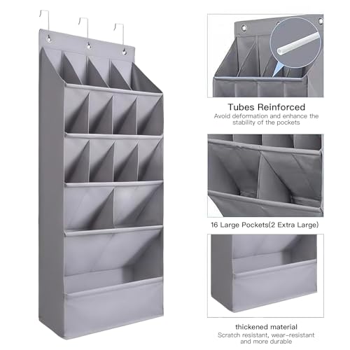over the Door Shoe Organizer, Hanging Shoe Organizer with 15 Large Deep Pockets, Narrow Shoe Rack for Door Hanging Boots Storage, Dorm Room Essentials, Black, 11 Grid