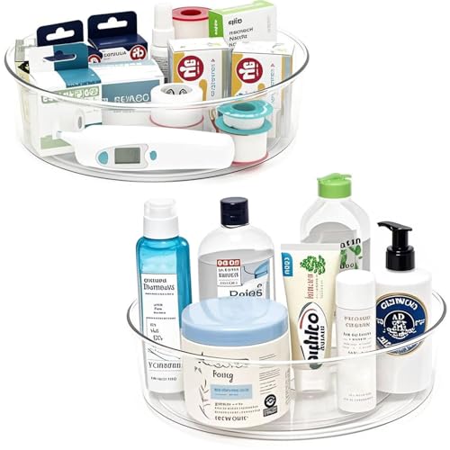 2 Pack Lazy Susan 11.5" Inch Turntable Organizer Organization Storage Container Bins Spice Rack Cabinet Rotating Condiment for Pantry Countertop Kitchen Vanity Bathroom Jewelry Holder Clear - size: 11.5 inch 2pack
