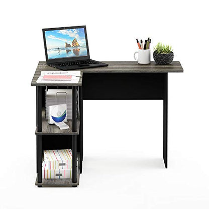 Furinno Abbott L-Shape Computer Desk with Bookshelf, French Oak Grey/Black - color: French Oak Grey/Black, style: Plastic Poles