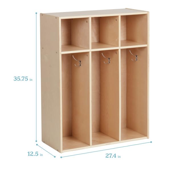 ECR4Kids Streamline 3-Section Toddler Coat Locker with Cubby Storage, Kids Furniture, Natural - color: Natural