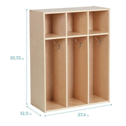 ECR4Kids Streamline 3-Section Toddler Coat Locker with Cubby Storage, Kids Furniture, Natural - color: Natural