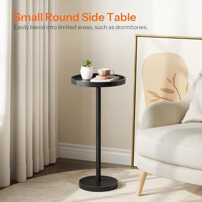 HOOBRO Small Round Side Table, Bamboo Drink Table, Coffee Martini Table with Pedestal Accent for Small Spaces in Living Room, Bedroom, Sofa Couch, Black BK235BZ01 - color: Black