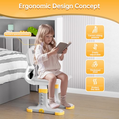 Kids Desk and Chair Set, Height Adjustable Child's School Study Writing Tables, Kids Desk with Bookstand and Storage Drawer, Widened Desktop with Desktop for Boys and Girls (Gray-B) - color: Gray-b
