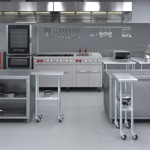 AmGood 12" Long x 24" Deep Stainless Steel Table with Casters - size: 12" Long x 24" Deep