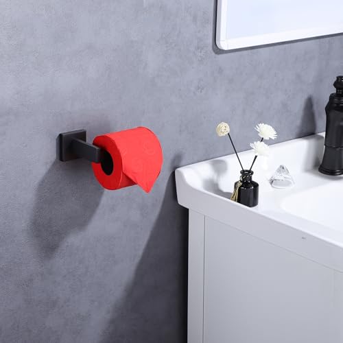 LANC Black Toilet Paper Holder, Bathroom Toilet Paper Roll Holder Wall Mounted for Bathroom Kitchen, Modern Matte Black TP Holder Dispenser Hangers Square SUS304 Stainless Steel, A8807MB - color: Matte Black, size: Right Hand(Screw)
