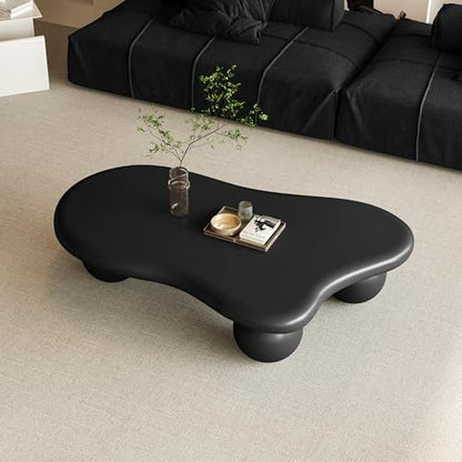47.2” Cloud Coffee Table with 3 Ball Legs, Modern Irregular Center Table for Living Room, Low Cute Small MDF Tea Table for Bedroom, Space Apartment-Black - color: Cloud -47"black