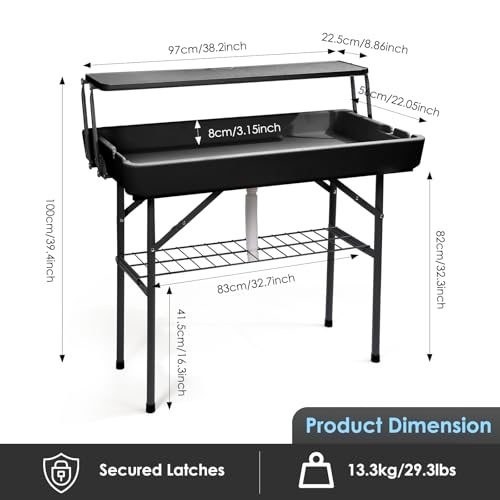 CDEN 4 ft ice Cooler Table, Outdoor Folding ice Table, Portable Cooler Table, ice Table, with Sink and Drain, with Removable Skirt (White) - size: Black