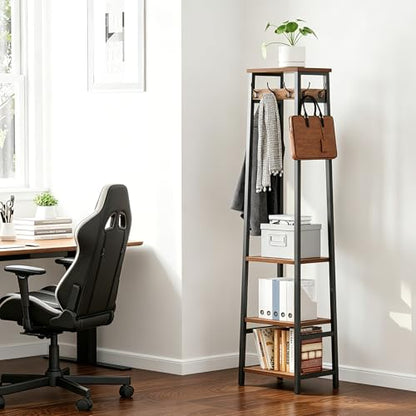 Coat Rack Freestanding, Coat Stand with 3 Shelves and 7 Hooks, Hall Tree Free Standing, Clothes Rack Stand Organizer, Industrial Style, Rustic Brown and Black - color: Rustic Brown and Black, style: 3 Shelves