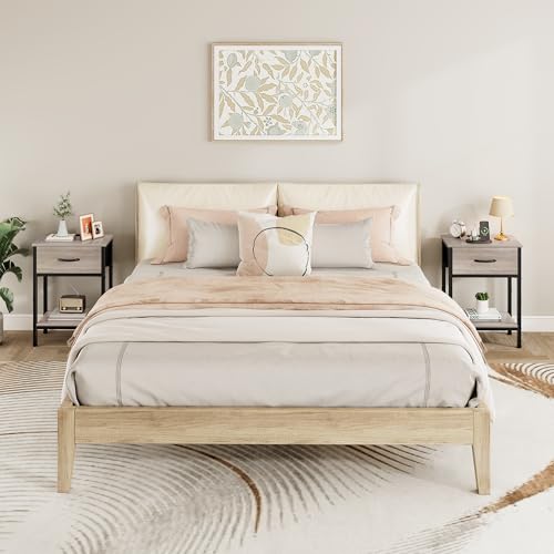 Vagusicc Nightstand with Charging Station, End Table with Fabric Drawer, Small Side Table with 2-Tier Storage Shelves, 25.4" Tall Night Stand, Bedside Table for Bedroom, Living Room, Dorm, Greige - color: Greige (1 Pack)
