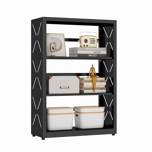Polup Small Bookshelf, 3 Tier Metal Bookcase with Adjustable Shelves, Black Book Shelf, Display Storage Shelves for Living Room, Home Office - color: Black, size: 3 Tier-23" W