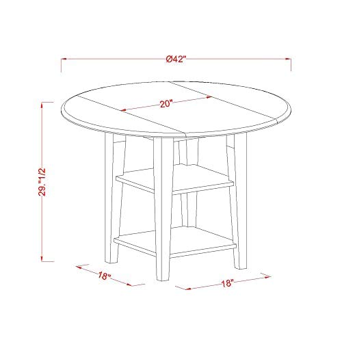 East West Furniture SUWE5-BMK-W 5 Piece Dining Table Set for 4 Includes a Round Kitchen Table with Dropleaf & Shelves and 4 Kitchen Dining Chairs, 42x42 Inch, Buttermilk & Cherry - style: SUWE5-BMK-W