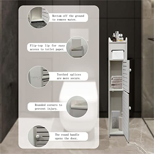 Small Bathroom Storage Cabinet, Slim Toilet Paper Organizer with 2 Doors & Shelves, Over Toilet Storage Cabinet for Skinny Bathroom Space Corner - White