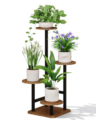 Homsorout Plant Stand Indoor - 4 Tiered Indoor Plant Stand, Metal Plant Shelf Plant Holder, Ideal for Living Room, Garden, Patio, Balcony (Black Brown)