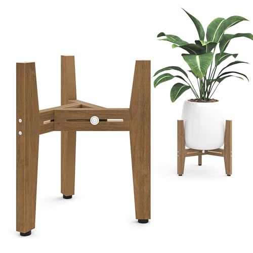 LUE BONA 2 Pack HDPS Plant Stand, Adjustable Plant Stand Indoor for 8-12 Inches Pots, Mid Century Modern Plant Holder for Indoor, Outdoor, Teak Finish - color: Teak Color-Oil Printed