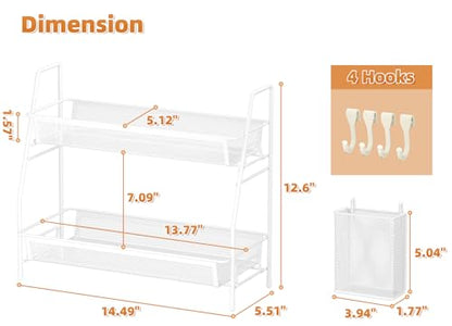 VITVITI 2-Tier Bathroom Organizer Countertop, Metal Wire Mesh Bathroom Counter Organizer Storage with Basket Hooks, Vanity Tray Shelf, Kitchen Spice Rack, White - color: 2 Tier Large White