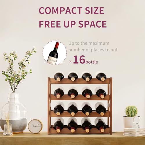 Wine Rack Storage,Bamboo Wine Racks Cabinet Shelf,4-Tier 16 Bottles Freestanding Wine Bottle Holder for Basement,Kitchen,Countertop - color: 16 Bottles Walnut