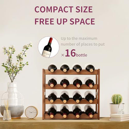 Wine Rack Storage,Bamboo Wine Racks Cabinet Shelf,4-Tier 16 Bottles Freestanding Wine Bottle Holder for Basement,Kitchen,Countertop - color: 16 Bottles Walnut