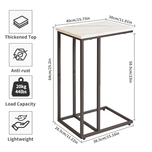 Aibiju Side Table Small End Table C Shaped, Slide Under Laptop Desk for Couch, Living Room Side Table, TV Trays for Eating on Couch, Faux Marble+Black YD-TM051B - color: Marble Grain Tabletop+black Legs