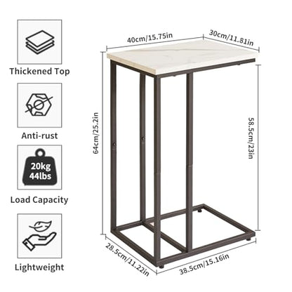 Aibiju Side Table Small End Table C Shaped, Slide Under Laptop Desk for Couch, Living Room Side Table, TV Trays for Eating on Couch, Faux Marble+Black YD-TM051B - color: Marble Grain Tabletop+black Legs