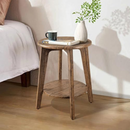 Round End Table 2 Tier Wooden Side Tables with Storage Shelf Modern Nightstand Bedside Table for Small Spaces, Living Room, Bedroom Light Brown - color: Light Brown