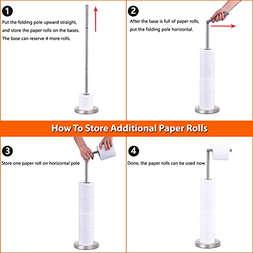 Toilet Paper Holder Stand, Freestanding Toilet Paper Holder Stand with Reserve for 4 More Rolls, SUS304 Stainless Steel Sturdy Base (Brushed Nickel) - color: Brushed Nickel