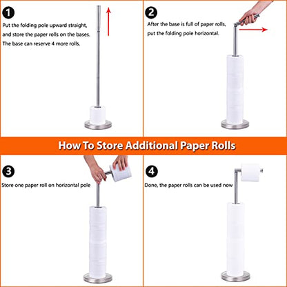 Toilet Paper Holder Stand, Freestanding Toilet Paper Holder Stand with Reserve for 4 More Rolls, SUS304 Stainless Steel Sturdy Base (Brushed Nickel) - color: Brushed Nickel