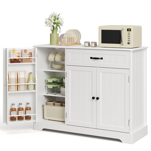 Ahomly Buffet Cabinet with Storage - 42'' Large Kitchen Storage with Shelves and Doors, Modern Coffee Bar Cabinet for Kitchen, Dining Room, Living Room, White - color: White
