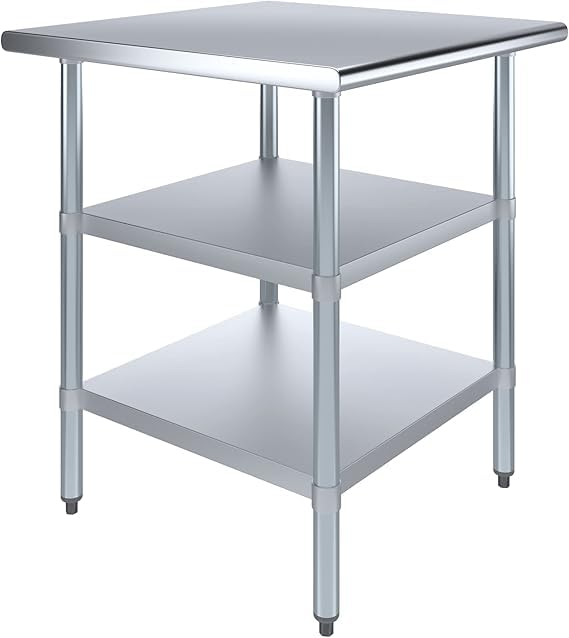 Stainless Steel Work Table with Double Undershelf – Compact Commercial Prep Table for Kitchen, Restaurant, Bakery – NSF Certified (24 x 24) - size: 24x24